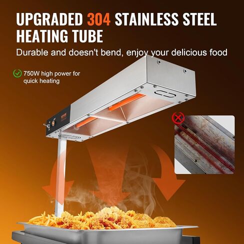 Vevor 110V French Fry Food Warmer 23x13.5 بوصة ، مصباح حرارة 900 واط مع مقلاة استنزاف قابلة للانفصال ، فولاذ مقاوم للصدأ ، ضوء الحرارة 86-185 ℉ ، دجاج دجاج مقلي قائم بذاته مع الضوء in Saudi Arabia