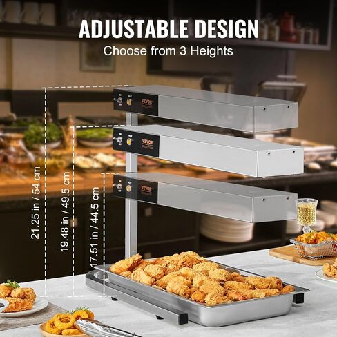 Vevor 110V French Fry Food Warmer 23x13.5 بوصة ، مصباح حرارة 900 واط مع مقلاة استنزاف قابلة للانفصال ، فولاذ مقاوم للصدأ ، ضوء الحرارة 86-185 ℉ ، دجاج دجاج مقلي قائم بذاته مع الضوء in Saudi Arabia