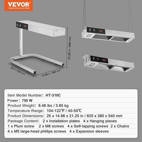 Vevor 110V French Fry Food Warmer 23x13.5 بوصة ، مصباح حرارة 900 واط مع مقلاة استنزاف قابلة للانفصال ، فولاذ مقاوم للصدأ ، ضوء الحرارة 86-185 ℉ ، دجاج دجاج مقلي قائم بذاته مع الضوء in Saudi Arabia
