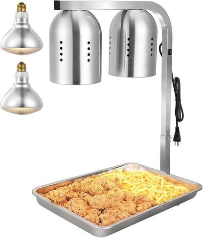 VEVOR Food Heat Lamp, 500W Bulbs, Commercial Food Warmer Light, Electric Stainless Steel French Fry Heating Lamp, Free-Standing, Catering Food Warming Equipment for Kitchen Buffet Restaurant, Silver in Saudi Arabia