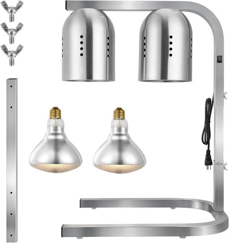 VEVOR Food Heat Lamp, 500W Bulbs, Commercial Food Warmer Light, Electric Stainless Steel French Fry Heating Lamp, Free-Standing, Catering Food Warming Equipment for Kitchen Buffet Restaurant, Silver in Saudi Arabia
