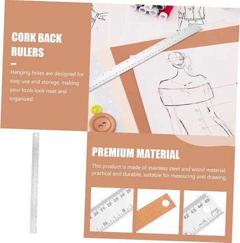 2pcs cork back قياس الحاكم المستقيم الحافة للرسم الهندسي وتصميم الأدوات الدقيقة غير الانزلاق للفنانين والطلاب in Saudi Arabia