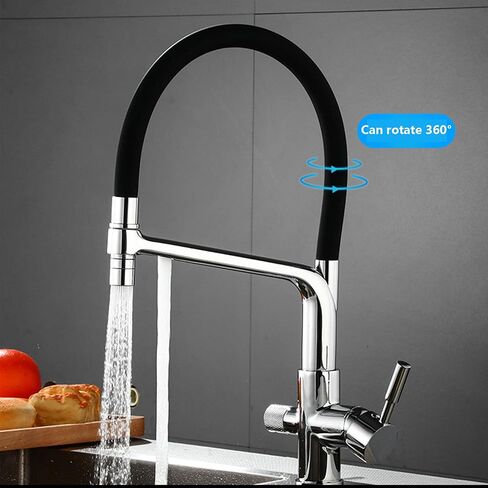Kitchen Sink Multifunction Swivel Drinking Water Faucet with Black Silicone Hose, High Arc Solid Brass Dual Handle Cold and Hot Water Mixer Tap Filter Purifier Faucet,White(Black) in Saudi Arabia