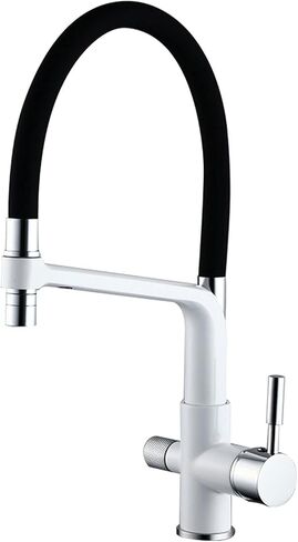 Kitchen Sink Multifunction Swivel Drinking Water Faucet with Black Silicone Hose, High Arc Solid Brass Dual Handle Cold and Hot Water Mixer Tap Filter Purifier Faucet,White(Black) in Saudi Arabia