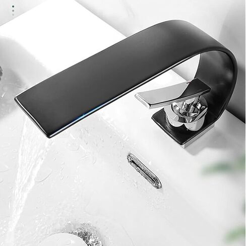 Basin Faucet Modern Waterfall Bathroom Solid Brass Wash Basin Single Handle Hot and Cold Bathroom Sink Mixer Tap, One Hole Vanity Faucet,White(White) in Kuwait