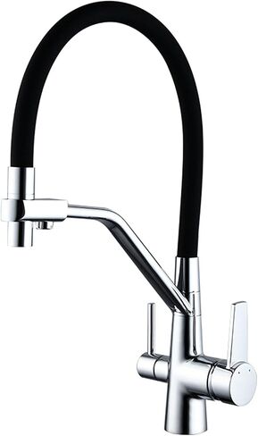 Modern Kitchen Faucet with Drinking Water Solid Brass Pull Out Swivel Kitchen Sink Tap, Dual Handle 3 in 1 High Arc Water Filter Purifier Faucets,Black(Brushed) in Saudi Arabia