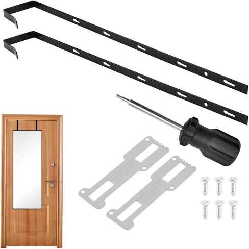 Over-The-Door Mirror Hanger, 5-Level Adjustable 13.7 Inch Mirror Hook Set with Metal Screwdriver, 2 Pieces Black Bracket Set for 1.77'' Door Depth in Saudi Arabia