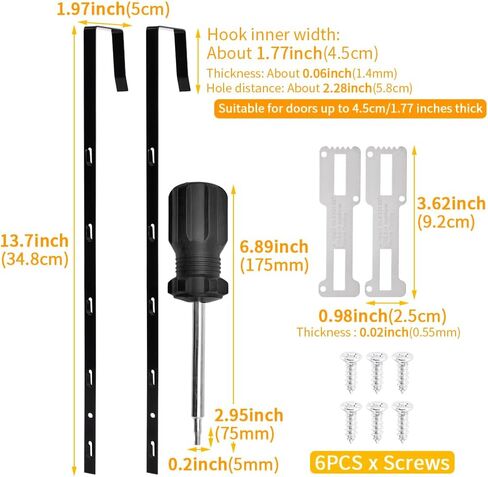 Over-The-Door Mirror Hanger, 5-Level Adjustable 13.7 Inch Mirror Hook Set with Metal Screwdriver, 2 Pieces Black Bracket Set for 1.77'' Door Depth in Saudi Arabia