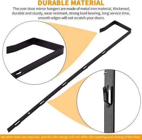Over-The-Door Mirror Hanger, 5-Level Adjustable 13.7 Inch Mirror Hook Set with Metal Screwdriver, 2 Pieces Black Bracket Set for 1.77'' Door Depth in Saudi Arabia