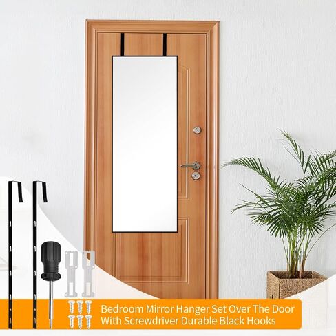 Over-The-Door Mirror Hanger, 5-Level Adjustable 13.7 Inch Mirror Hook Set with Metal Screwdriver, 2 Pieces Black Bracket Set for 1.77'' Door Depth in Saudi Arabia