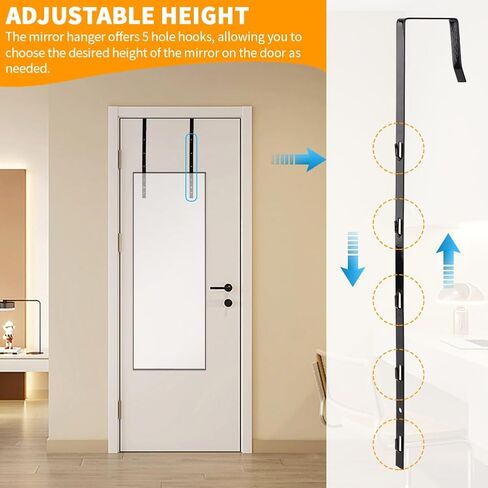 Over-The-Door Mirror Hanger, 5-Level Adjustable 13.7 Inch Mirror Hook Set with Metal Screwdriver, 2 Pieces Black Bracket Set for 1.77'' Door Depth in Saudi Arabia