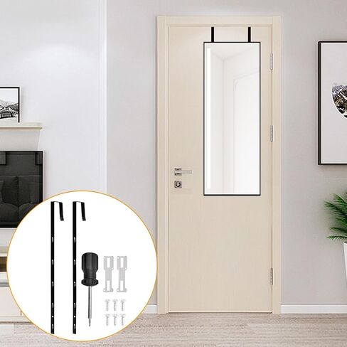 Over-The-Door Mirror Hanger, 5-Level Adjustable 13.7 Inch Mirror Hook Set with Metal Screwdriver, 2 Pieces Black Bracket Set for 1.77'' Door Depth in Saudi Arabia