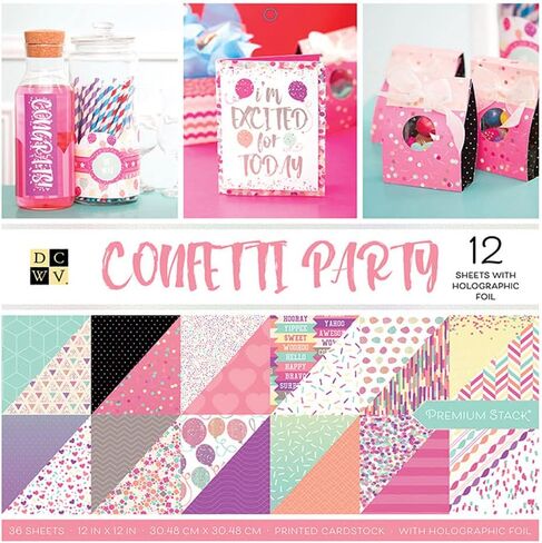 DCWV Printed Cardstock Paper 12x12, 36 Sheets of Scrapbook Paper for Crafts and Card Making, Double Sided Heavy Duty Cardstock with Foil Accents - Birthday Brights in Saudi Arabia