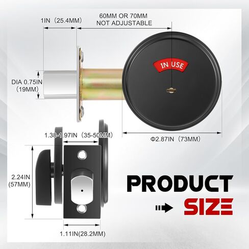 Tandefio Deadbolt with Occupancy Indicator, Vacant Occupied Bathroom Lock 304 Stainless Steel Lock Indicator for Commercial Restroom Fit Door Thickness from 1 3/8" to 2", Satin Chrome(Silver,1 Pcs) in Kuwait