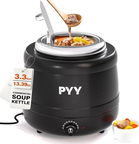 غلاية الحساء التجارية PYY - 13.39QT/3.34 غالون تدفئة الحساء مع غطاء ، وعاء حساء كهربائي كونترتوب ، وعاء إدخال الفولاذ المقاوم للصدأ قابل للفصل للحفلات بوفيه مطعم كبير عائلة in Kuwait