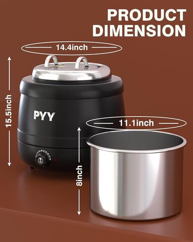 غلاية الحساء التجارية PYY - 13.39QT/3.34 غالون تدفئة الحساء مع غطاء ، وعاء حساء كهربائي كونترتوب ، وعاء إدخال الفولاذ المقاوم للصدأ قابل للفصل للحفلات بوفيه مطعم كبير عائلة in Kuwait