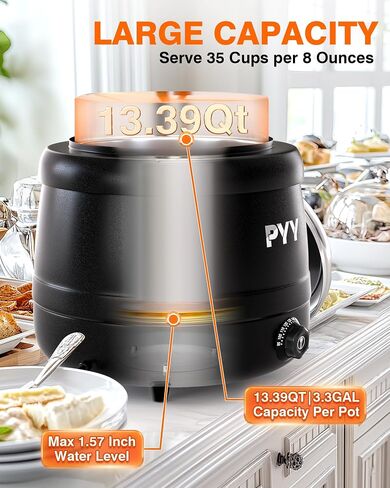 غلاية الحساء التجارية PYY - 13.39QT/3.34 غالون تدفئة الحساء مع غطاء ، وعاء حساء كهربائي كونترتوب ، وعاء إدخال الفولاذ المقاوم للصدأ قابل للفصل للحفلات بوفيه مطعم كبير عائلة in Kuwait