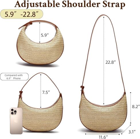 حقيبة Herald Straw Crossbody للنساء الشاطئ المنسوج Hobo Handbag Summer Crescent Counter in Saudi Arabia