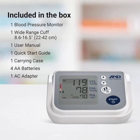 A&D Medical Multi-User Blood Pressure Monitor for Home Use UA-767FAC – Wide Range Cuff (8.6-16.5" / 22-42cm), Easy to Use, Adult Upper Arm, 60 Readings Per User (4 Users), AC Adapter, FSA/HSA Eligible in Saudi Arabia