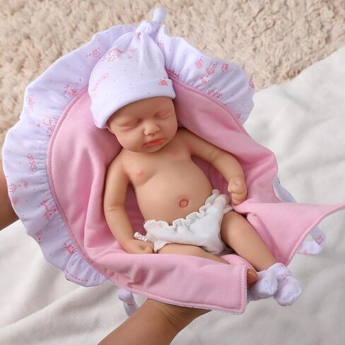 14" Reborn Baby Dolls, Full Silicone Baby, Realistic Soft Silicone Newborn Baby Doll, Real Full Body Silicone Reborn Baby Dolls with Feeding Accessories in Saudi Arabia