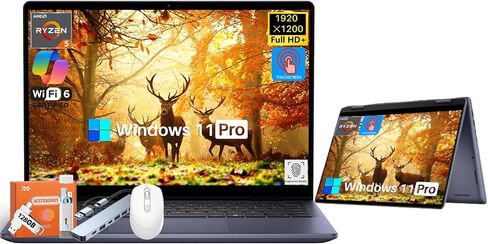 Dell Inspiron 7445 14 "كمبيوتر محمول ، AMD Ryzen 5 8640HS (Beat I7-1255U) ، مع ترخيص Office Pro Lifetime ، FHD+ 2-in-1. in Kuwait