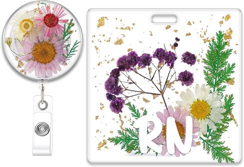 CNA Badge Reel and Buddy, Clear Resin Purple Floral Design Retractable ID Holder with Swivel Clip and CNA Badge Buddy, Gifts for Certified Nursing Assistants in Saudi Arabia
