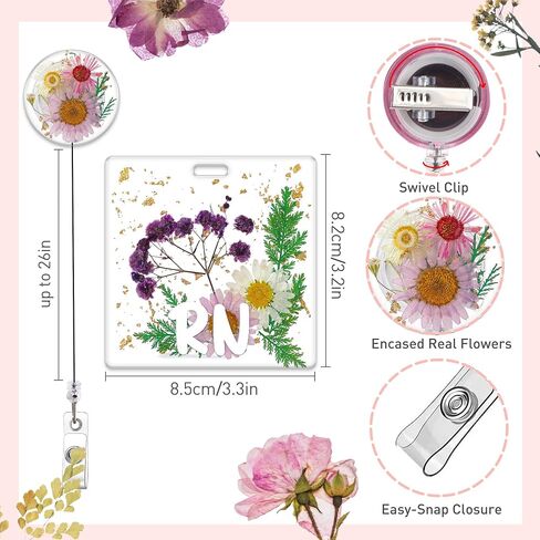 CNA Badge Reel and Buddy, Clear Resin Purple Floral Design Retractable ID Holder with Swivel Clip and CNA Badge Buddy, Gifts for Certified Nursing Assistants in Saudi Arabia