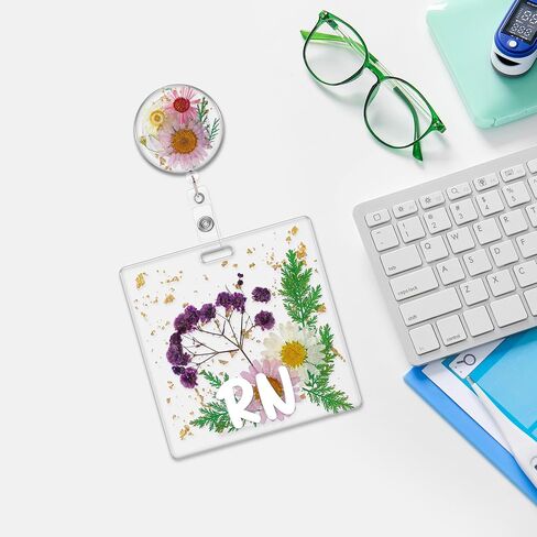 CNA Badge Reel and Buddy, Clear Resin Purple Floral Design Retractable ID Holder with Swivel Clip and CNA Badge Buddy, Gifts for Certified Nursing Assistants in Saudi Arabia