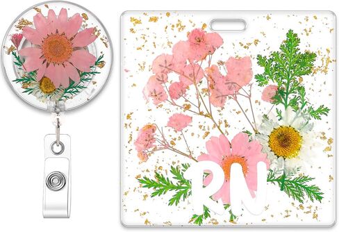 CNA Badge Reel and Buddy, Clear Resin Purple Floral Design Retractable ID Holder with Swivel Clip and CNA Badge Buddy, Gifts for Certified Nursing Assistants in Saudi Arabia