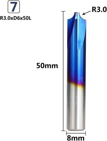 Carbide End R0.5-R5.0 زاوية زاوية زاوية زرقاء نصف قطرها البت للماكينة 1pcs (الحجم: R3xD8x50L) in Kuwait