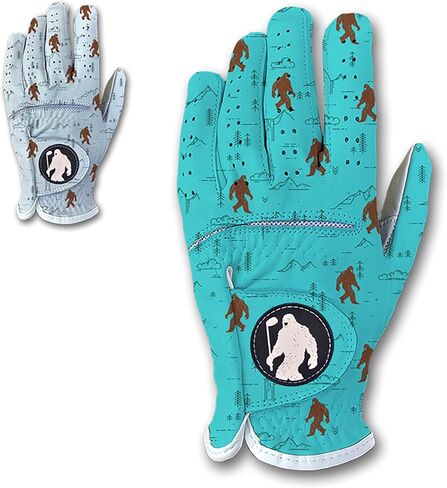 Men's Funny Yeti Golf Glove - Bigfoot Sasquatch Premium Cabretta Leather Golfer Gift Date White White Grip Avives Left Left Sists S M LARGE XL XXL in Kuwait