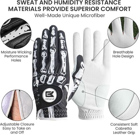 Golf Gloves Men Right Handed Golfer Left Hand Leather Stylish Value 2 Pack with Ball Marker, Mens Golf Glove All Weather Grip, Size Small Medium ML Large XL in Kuwait