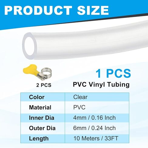 PATIKIL PVC Vinyl Tubing, 3/8"ID x 1/2"OD Flexible Clear Plastic Tube with 2 Hose Clamps, Hose Line Pipe for Multipurpose Industrial Vinyl Aquarium, 16.4FT in Saudi Arabia