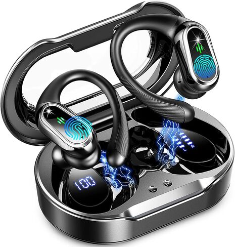 Wireless Earbuds, 2025 Bluetooth 5.4 Headphones Sport, Bluetooth Earbuds with ENC Noise Canceling Mic, 50H Stereo Wireless Headphones IP7 Waterproof with Earhooks, Dual LED Display for Workout/Running in Saudi Arabia