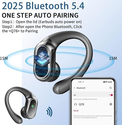 Wireless Earbuds, 2025 Bluetooth 5.4 Headphones Sport, Bluetooth Earbuds with ENC Noise Canceling Mic, 50H Stereo Wireless Headphones IP7 Waterproof with Earhooks, Dual LED Display for Workout/Running in Saudi Arabia