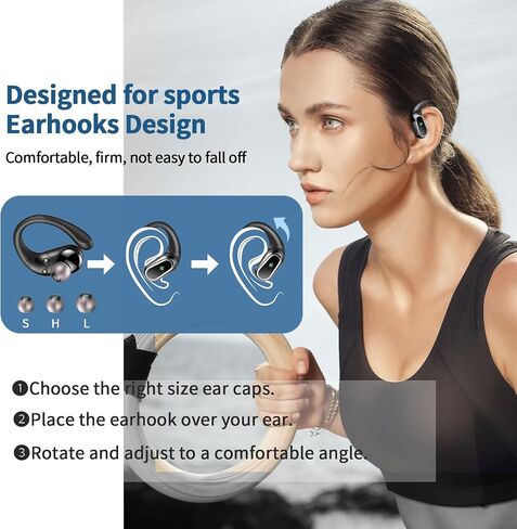 Wireless Earbuds, 2025 Bluetooth 5.4 Headphones Sport, Bluetooth Earbuds with ENC Noise Canceling Mic, 50H Stereo Wireless Headphones IP7 Waterproof with Earhooks, Dual LED Display for Workout/Running in Saudi Arabia