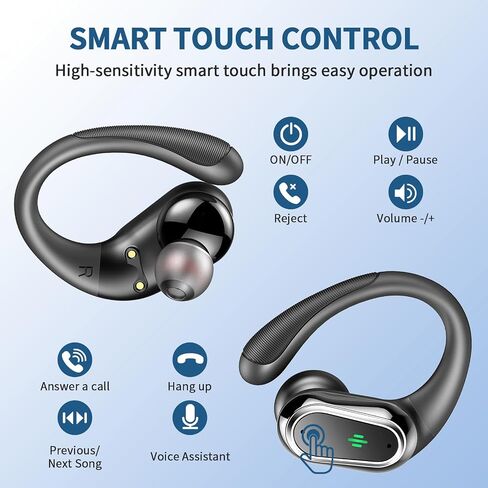 Wireless Earbuds, 2025 Bluetooth 5.4 Headphones Sport, Bluetooth Earbuds with ENC Noise Canceling Mic, 50H Stereo Wireless Headphones IP7 Waterproof with Earhooks, Dual LED Display for Workout/Running in Saudi Arabia