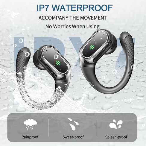 Wireless Earbuds, 2025 Bluetooth 5.4 Headphones Sport, Bluetooth Earbuds with ENC Noise Canceling Mic, 50H Stereo Wireless Headphones IP7 Waterproof with Earhooks, Dual LED Display for Workout/Running in Saudi Arabia