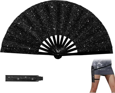 3 Pcs Line Dancing Fan, Foldable Boots on The Ground Hand Fan, Big Fans Handheld Line Dance Clap Fans (Black) in Saudi Arabia