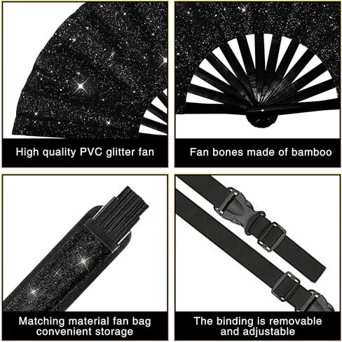 3 Pcs Line Dancing Fan, Foldable Boots on The Ground Hand Fan, Big Fans Handheld Line Dance Clap Fans (Black) in Saudi Arabia