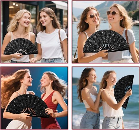 3 Pcs Line Dancing Fan, Foldable Boots on The Ground Hand Fan, Big Fans Handheld Line Dance Clap Fans (Black) in Saudi Arabia