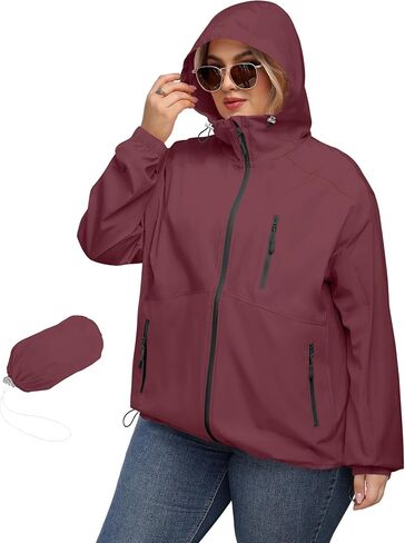 Avoogue Plus Size Womens Rain Jacket with Hood Waterproof Raincoats Lightweight Packable Outdoor Trench Coat XL-5XL in Saudi Arabia