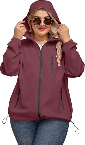 Avoogue Plus Size Womens Rain Jacket with Hood Waterproof Raincoats Lightweight Packable Outdoor Trench Coat XL-5XL in Saudi Arabia