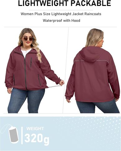 Avoogue Plus Size Womens Rain Jacket with Hood Waterproof Raincoats Lightweight Packable Outdoor Trench Coat XL-5XL in Saudi Arabia