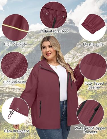 Avoogue Plus Size Womens Rain Jacket with Hood Waterproof Raincoats Lightweight Packable Outdoor Trench Coat XL-5XL in Saudi Arabia
