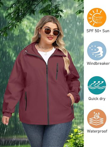 Avoogue Plus Size Womens Rain Jacket with Hood Waterproof Raincoats Lightweight Packable Outdoor Trench Coat XL-5XL in Saudi Arabia