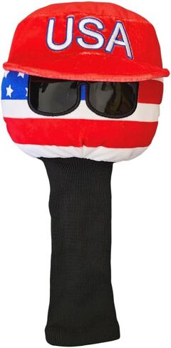 USA Golf Driver Head Cover Soft Plush Cute Cartoon American Ball with Cool Sunglasses Stylish Looking Thick Padding Protechtion Fit Regular 460cc Size Club Headcover in Saudi Arabia