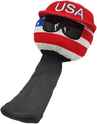 USA Golf Driver Head Cover Soft Plush Cute Cartoon American Ball with Cool Sunglasses Stylish Looking Thick Padding Protechtion Fit Regular 460cc Size Club Headcover in Saudi Arabia