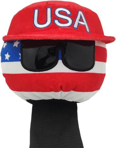 USA Golf Driver Head Cover Soft Plush Cute Cartoon American Ball with Cool Sunglasses Stylish Looking Thick Padding Protechtion Fit Regular 460cc Size Club Headcover in Saudi Arabia