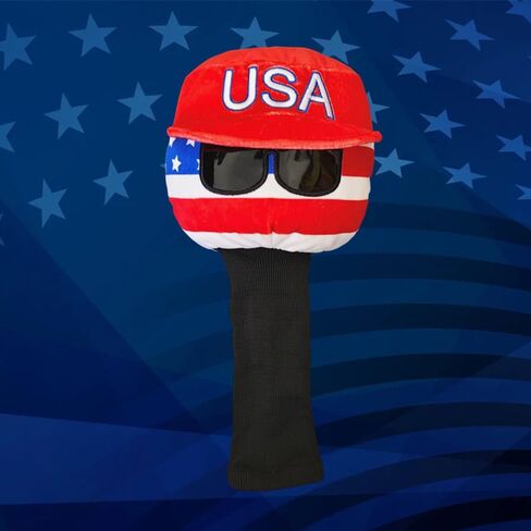 USA Golf Driver Head Cover Soft Plush Cute Cartoon American Ball with Cool Sunglasses Stylish Looking Thick Padding Protechtion Fit Regular 460cc Size Club Headcover in Saudi Arabia